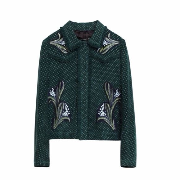 NWT Zara Woman Green Lambskin Embroidered Jacket M - Picture 1 of 16